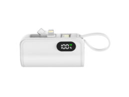 Capsule Power Bank with Built-In Cable - White